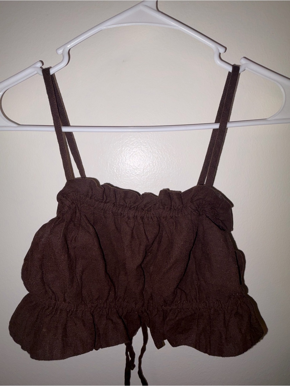 wild fable Brown Ruffled Spaghetti Strap Crop Top